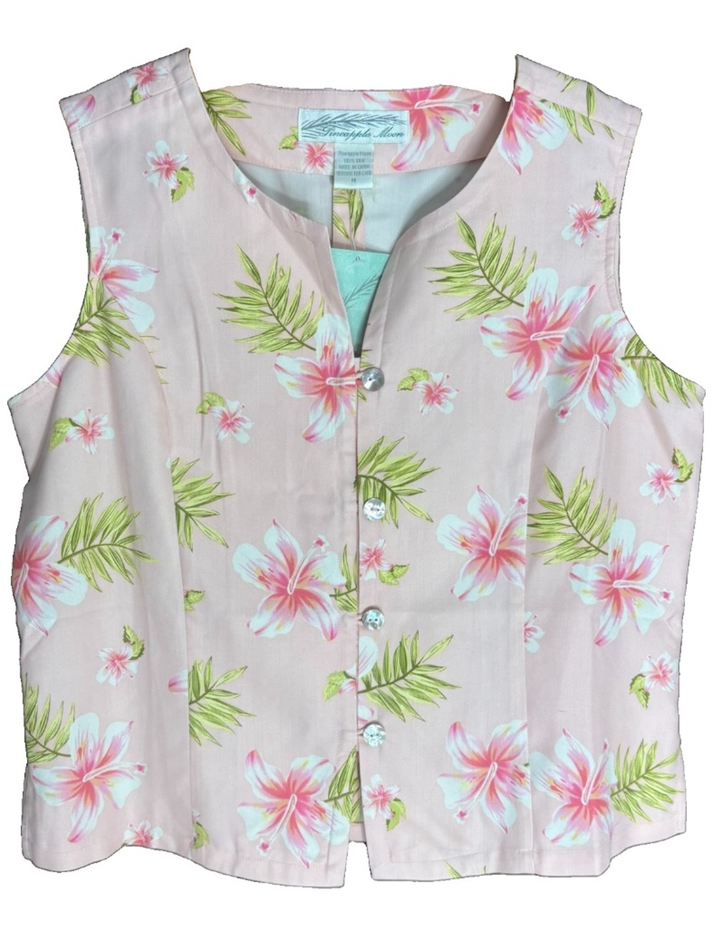 NWT Pineapple Moon Pink Hawaiian Silk Tank Blouse